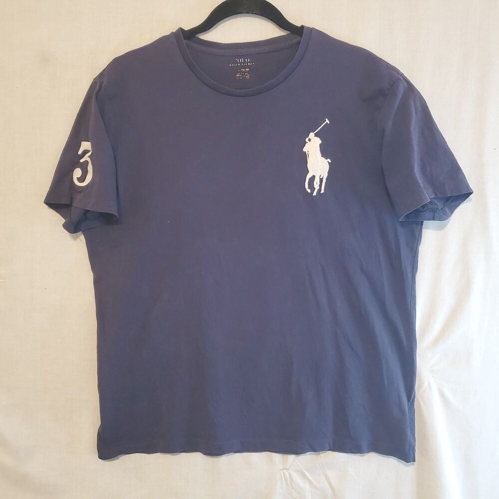 Polo Ralph Lauren Big Pony TShirt Sz L Mens Navy Blue Preppy Streetwear Number 3